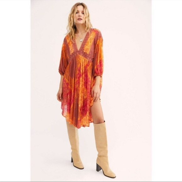 Free People Dresses & Skirts - Free People Moonchild Lakeside Open Back Long Sleeve Bandana Maxi Tunic